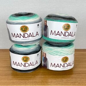 Lion Brand Mandala Yarn Genie 217 Teal Grey White Gradient Lot of 4 Cakes Ombre